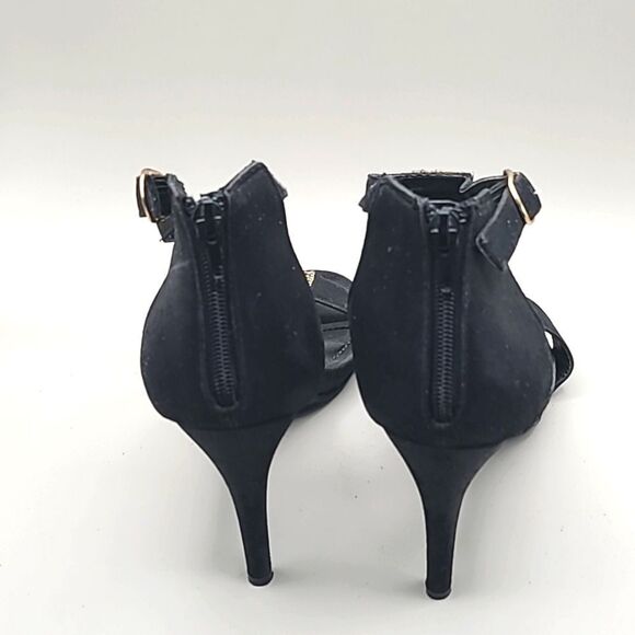 Lane Bryant Black Velvet Ankle Strap Heels with Gold Rhinestones, Size 10W - Picture 7 of 10